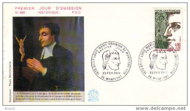 France FDC 1974 (No. Y.&T.1784 ) Saint Louis Marie Grignion De Montfort - 1970-1979