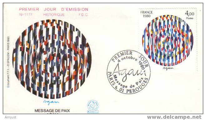 France FDC 1980 (No. Y.&T.2113 ) Message De Paix Agam - 1980-1989