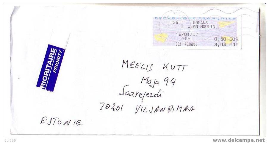 GOOD Postal Cover FRANCE - ESTONIA 2007 - Postage Paid 0,60€ (33) - 2000 Type « Avions En Papier »