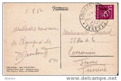 Oy150/   OLYMPIADE - Finnland-Sonderstempel Zur Olympiade Auf Karte Nach Tunis - Verano 1952: Helsinki