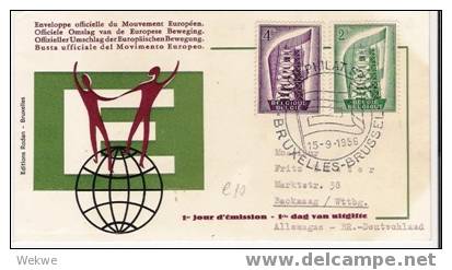 B276/ BELGIEN -  Europa  15.9.1956 &ndash; Ersttag Auf Offiz. Umschlag DerEuropäischen Bewegung U. Illustration - 1951-1960
