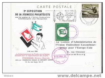 L125  LUXEMBURG - / Sonderkarte Der Europäischen Bewegung Mit Europa-Vigentte U.Natowerbung 1954 - Covers & Documents