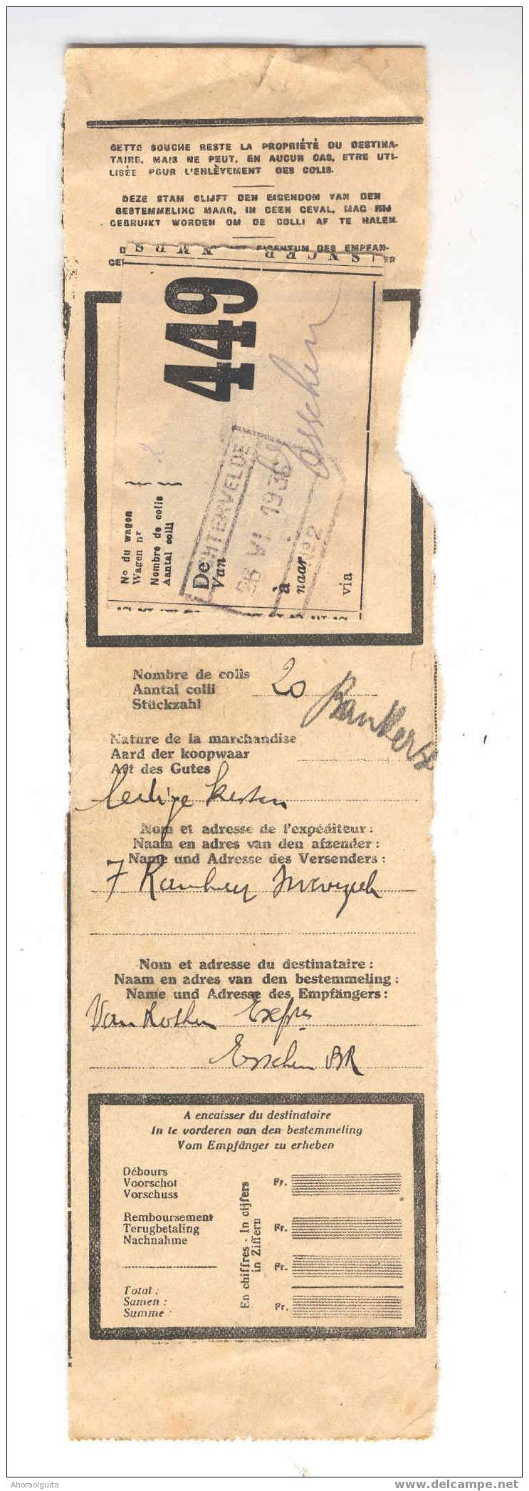 2 Coupons Expéditions Cachets De Gare LICHTERVELDE 1936  --  4/970 - Sonstige & Ohne Zuordnung