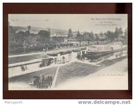 010981 Ay Le Canal & L'écluse édit.choque N°92 Belle Carte Précurseur Halage D'une Péniche Par Un Cheval - Ay En Champagne