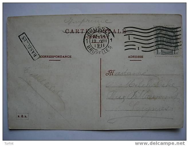POSTKAART (PERUWELZ) VANUIT BRUSSEL 1911>SOIGNIES GRIFFE ENCADREE "BASECLES" - Linear Postmarks