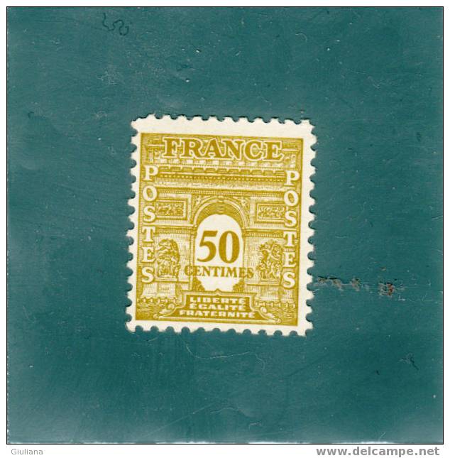 Francia - N. 623** (Unificato) 1944 Arco Di Trionfo  50c Giallo Oliva - 1944-45 Arco Di Trionfo