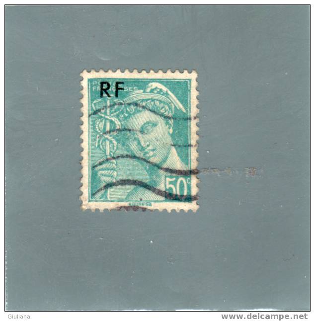 Francia -  N. 660  Used   (Unificato) 1944   Mercurio  50c  Azzurro Turchese - 1938-42 Mercurio