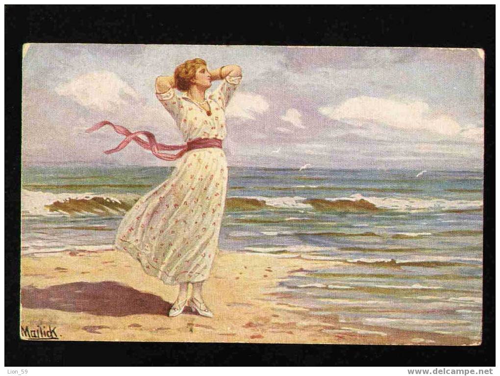 Illustrator MAILICK - BEAUTY LADY IN BEACH Vintage Postcard Series - 4257 4 S.V.D. Bulgaria WW1 Military CENSOR 21379 - Mailick, Alfred