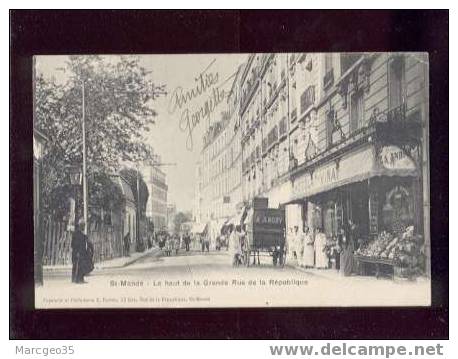 011066 Saint Mandé Le Haut De La Grande Rue De La République édit.carton , Animée épicerie Andry Belle Carte Précurseur - Saint Mande