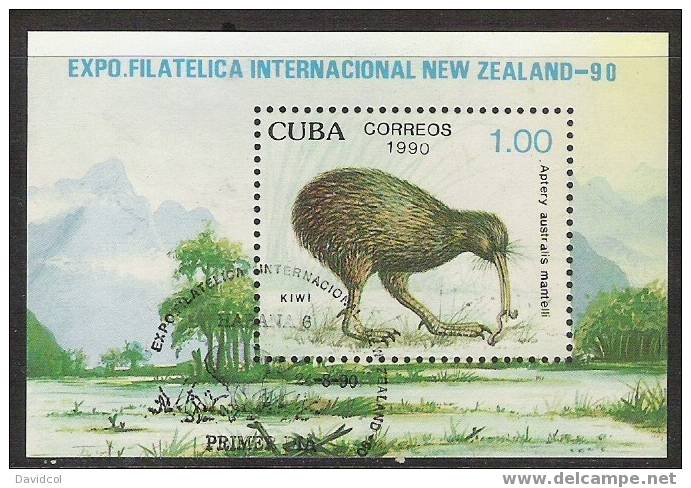 Q690.-.C U B A.- 1990  , FAUNA- BIRDS . - " KIWI, AND EXPO NEW ZEALAND`90 "  USED S/S. - Kiwi