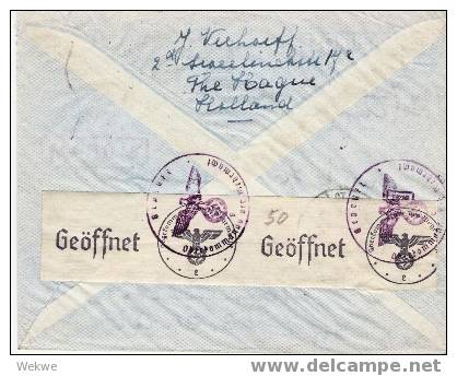 Nl087/  NIEDERLANDE - Mi. 464 (2 X) Auf 5 G Luftpost Nach USA – Dt. Zensur – 1941 - Briefe U. Dokumente