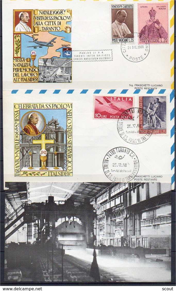 VATICANO VATICAN CITY VATICAN 25/12/1968 - 74100 TARANTO - NATALE DI S.S. PAOLO VI TRA I LAVORATORI 2 BUSTE - Covers & Documents