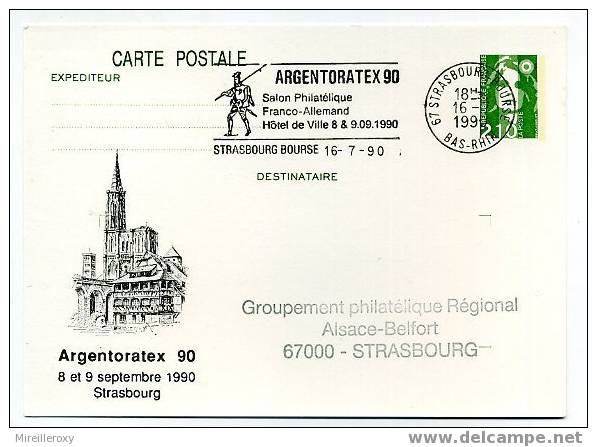 ENTIER POSTAL / STATIONERY / MARIANNE DE BRIAT / ARGENTORATEX 90 / - Overprinter Postcards (before 1995)