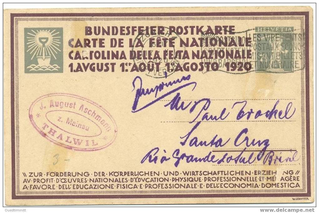 Suisse.Carte De La Fête Nationale 1er Août 1920.Le Labour. SUPERBE !!!! Voir Scan. - Autres & Non Classés
