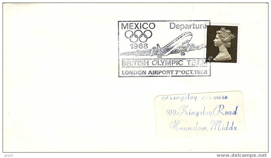 Enveloppe Départ De Londres De L'équipe Britannique 07/10/68 Jeux Olympiques Mexico - Sommer 1968: Mexico
