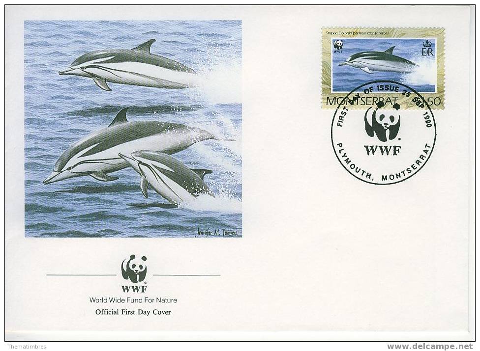 W0603 Dauphin Stenella Coeruleoalba Montserrat 1990 FDC WWF - Dolphins