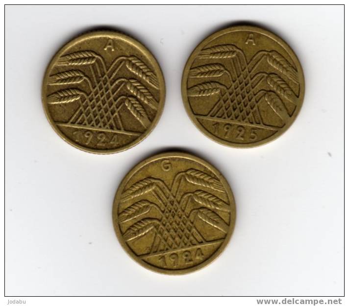 3 Pieces Allemandes En Bronze-allu De 5 Pfennig 1924a-1924g-1925a - 5 Renten- & 5 Reichspfennig