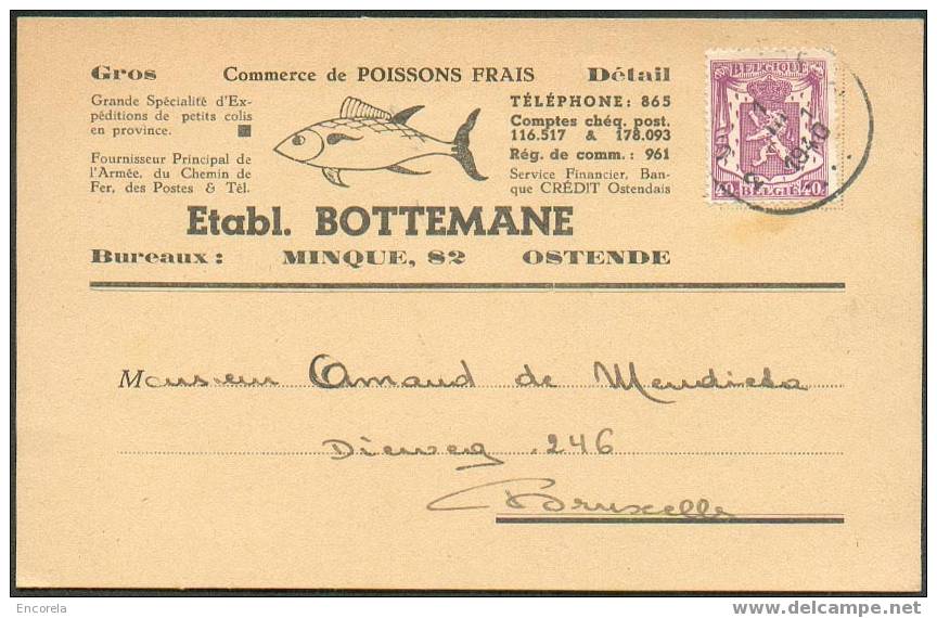 Belgique Carte Etablissement BOTTEMANE Poissons Frais. - 1888 - Poissons