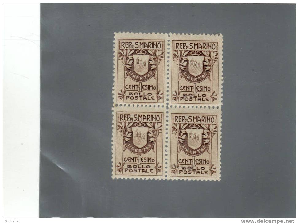 Rep. San Marino - N. 47** In Blocco Di 4v.  (Sassone)  1907 - Unused Stamps