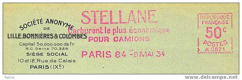France : EMA Machine A / Devant Lettre 1934, Stellane Carburant Camion Energie Petrole Oil Fuel Essence - Pétrole