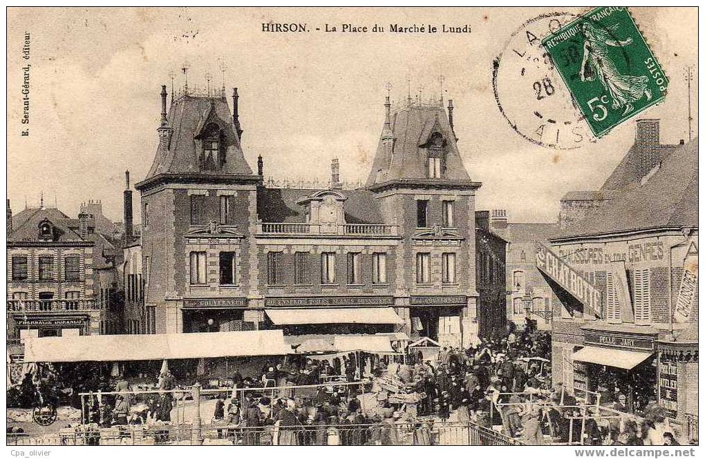 02 HIRSON Place Du Marché, Lundi, Magasin Chaussures Au Chat Botté, Pharmacie, Ed Serant Gerard, 191? - Hirson
