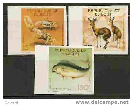 FAUNA - FIDDER CRAB , KLIPSPRINGERS, DOLPHINFISH DE LUXE IMPERFORATE PROOFS DJIBOUTI MINT (NH) - Crustacés