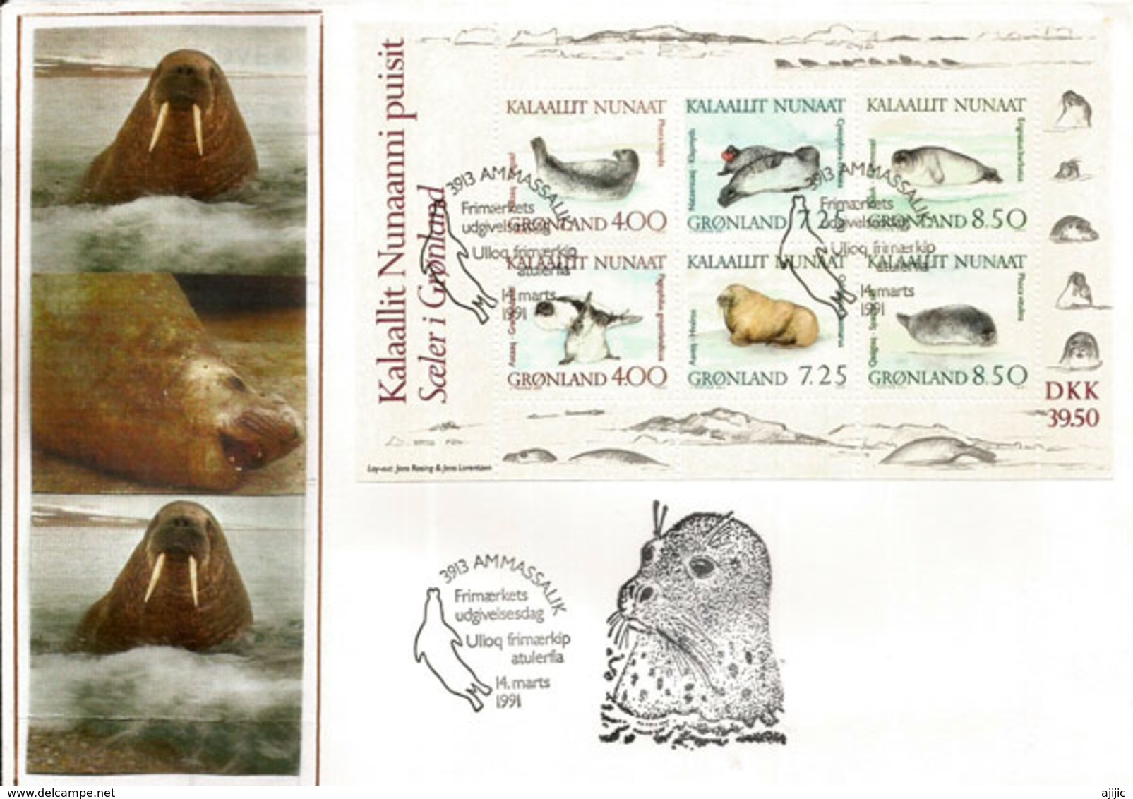 GROENLAND. Faune Marine . Phoques & Morses.  Yvert BF Nr 3 . FDC Ammassalik ,cote Yvert  = 26.00 Euro - Fauna ártica