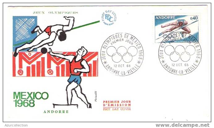 F.D.C. ANDORRE .ATHLETISME . - Verano 1968: México