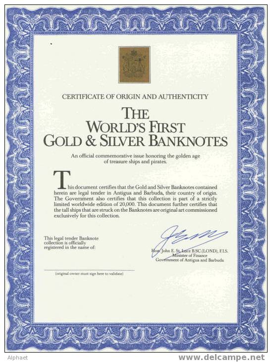 The World´s First Gold & Silver Banknotes - CAPT.THOMAS ANSTIS BRIGANTINE GOOD FORTUNE - Altri & Non Classificati