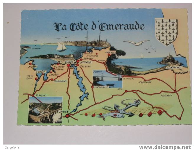 (233) -1- Carte Postale Sur Contour De La Cote D'emeraude Avec Dinan St Malo Dinard St Brieuc Belle !2 - Combourg
