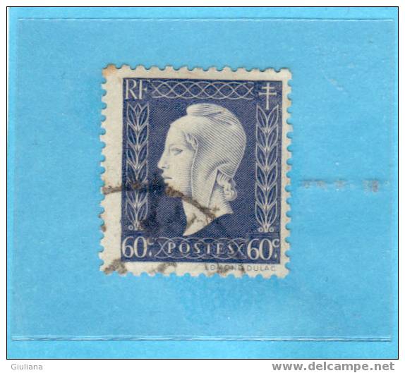 Francia - N. 686 Used   (Unificato) 1944-45 60c  Azzurro Grigio    - Marianna Di Dulac - 1944-45 Maríanne De Dulac