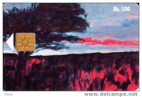 VENEZUELA 500 B  LANDSCAPE  RED  TREE  VEN-16  CHIP 2  1 MORENO LOGO ON BACK  READ DESCRIPTION !! - Venezuela