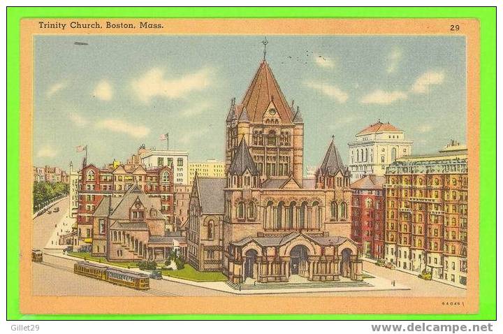 BOSTON, MA - TRINITY CHURCH - ANIMATED WITH TRAMWAYS - TRAVEL IN 1959 - - Boston