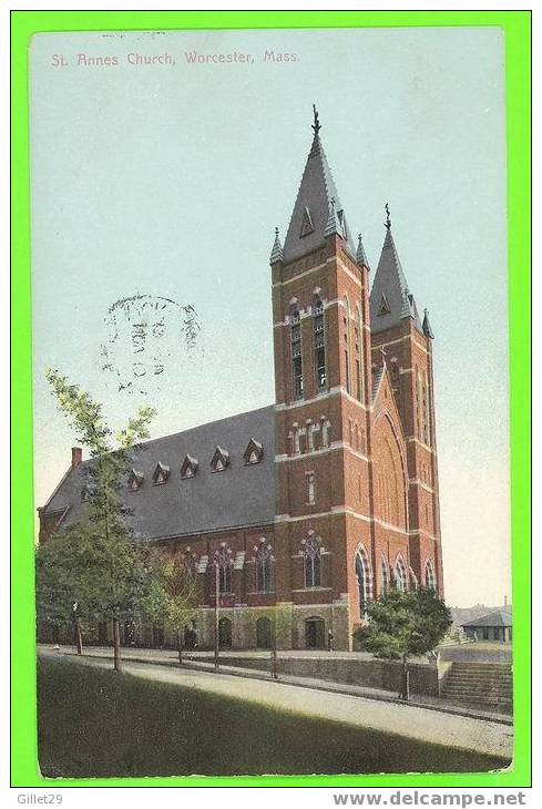 WORCESTER, MA - ST. ANNES CHURCH - TRAVEL IN 1906 - 3/4 BACK - METROPOLITAN NEWS CO - - Worcester