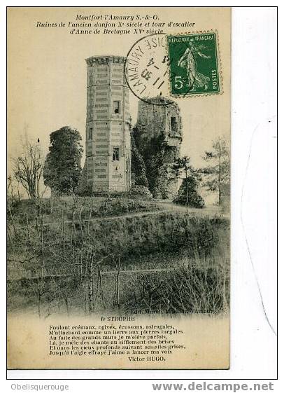 78 MONTFORT L AMAURY RUINES ANCIEN DONJON  STROPHE DE VICTOR HUGO 1914 - Montfort L'Amaury