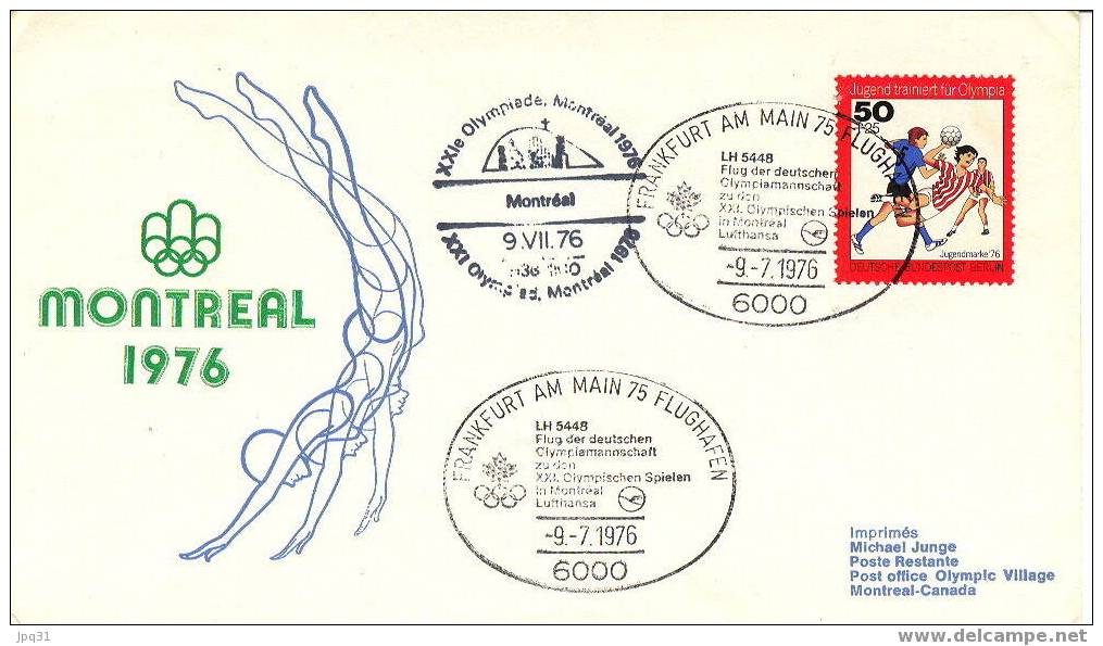 Enveloppe Vol Spécial Lufthansa Francfort-Montréal 09/07/76 Jeux Olympiques De Montréal - Ete 1976: Montréal