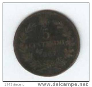 M 52 - 5 CENTESIMI 1867 M ITALIE - - 1861-1878 : Victor Emmanuel II