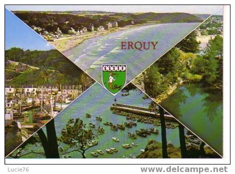 ERQUY - N° C9 - 4 Vues : Plage De Caroual, Port, Jetée Vue De La Propriété "LE NOIRMONT", Lac Bleu, Blason - Erquy