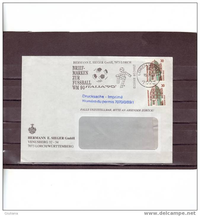 Germania - Lettera Del 15.7.90 Con Annullo Meccanico Figurato Italia 90 - 1990 – Italien