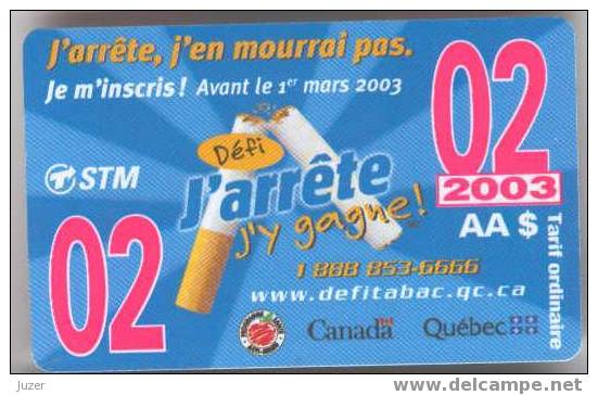 Canada. Metro And Bus Card From Montreal. STM. Broken Cigarette - Monde