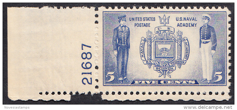 !a! USA Sc# 0794 MNH SINGLE From Lower Left Corner (w/ Plate-# 21687) - Navy Issue - Nuevos