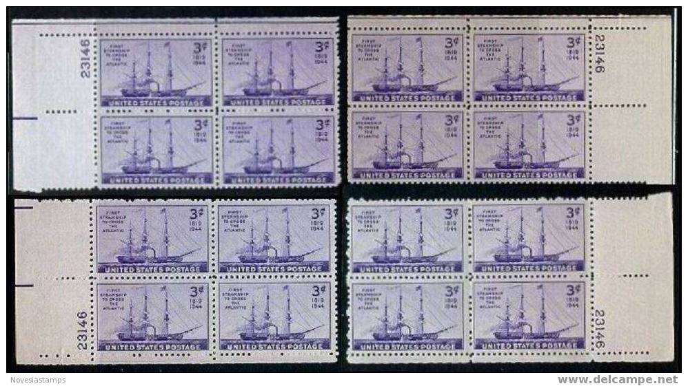 !a! USA Sc# 0923 MNH PLATEBLOCK (4x/23146) - Steamship Matched Set - Ongebruikt