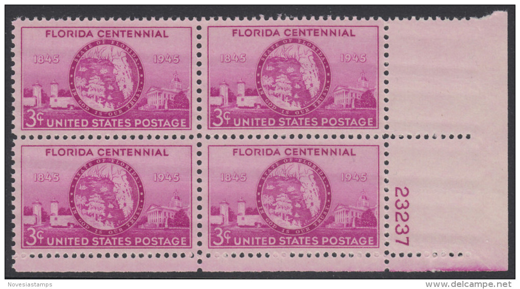 !a! USA Sc# 0927 MNH PLATEBLOCK (LR/23237/a) - Florida Statehood - Unused Stamps