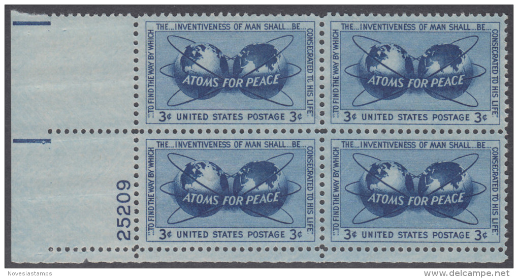 !a! USA Sc# 1070 MNH PLATEBLOCK (LL/25209/a) - Atoms For Peace - Unused Stamps