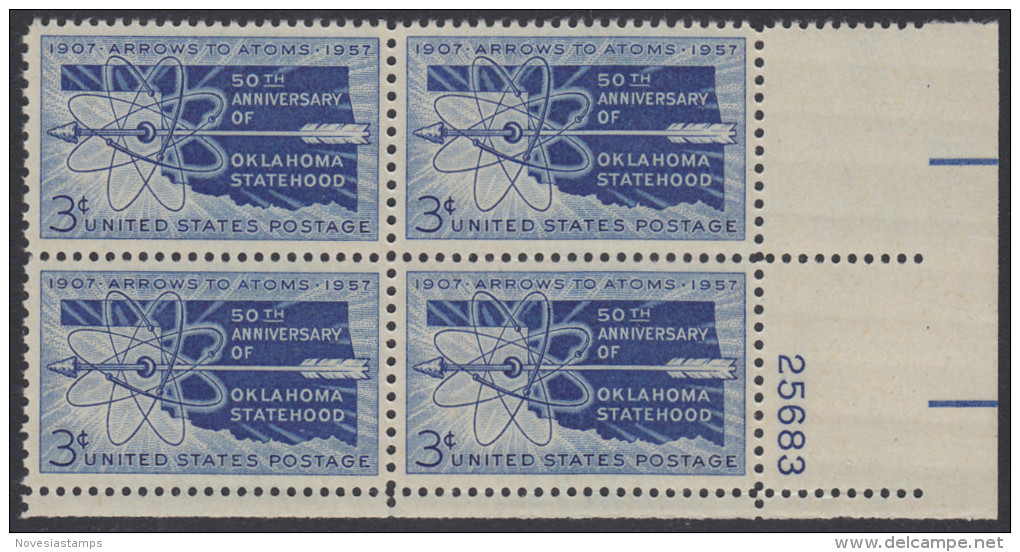 !a! USA Sc# 1092 MNH PLATEBLOCK (LR/25683/a) - Oklahoma Statehood - Nuovi