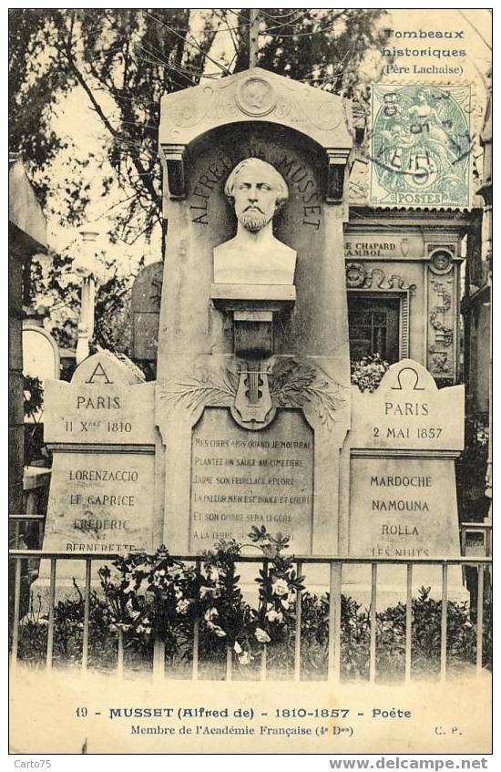 PARIS 75 - Cimetière Père LACHAISE - MONUMENT ALFRED De MUSSET Ecrivain - Monuments