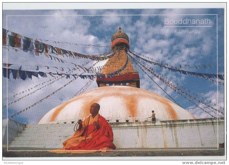 Bouddhanath - Kathmandu With Stamp From Nepal - Monk At  Bouddhanath - Nepal