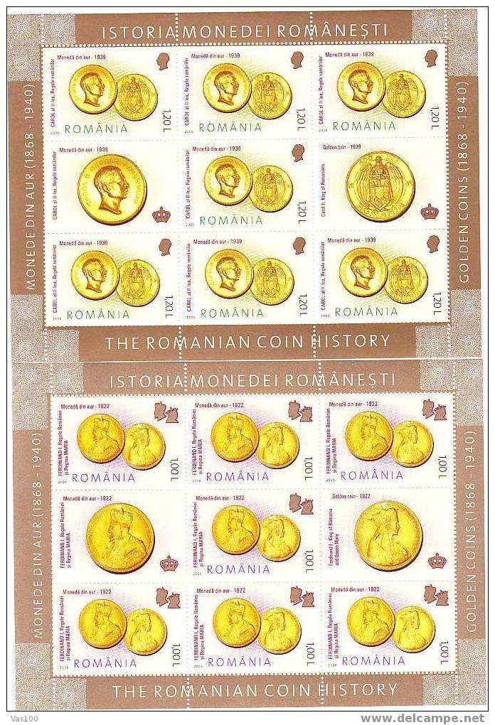 THE ROMANIAN COIN HISTORY GOLDEN COINS,mint Minisheet 2006. - Monnaies