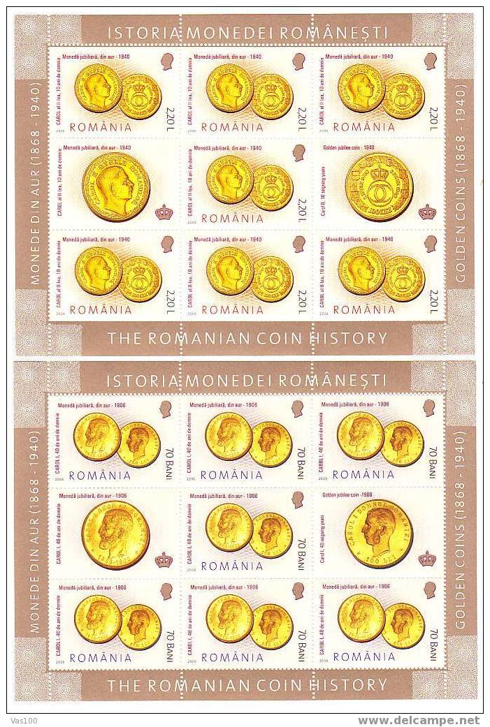 THE ROMANIAN COIN HISTORY GOLDEN COINS,mint Minisheet 2006. - Münzen