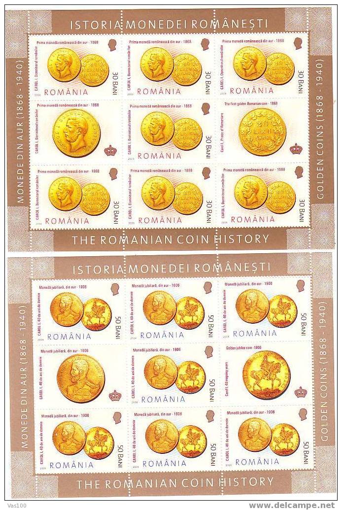 THE ROMANIAN COIN HISTORY GOLDEN COINS,mint Minisheet 2006. - Coins